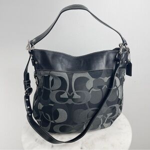 Coach Zoe Signature Jacquard Purse F14710 Shoulder Bag Logo Black Gray